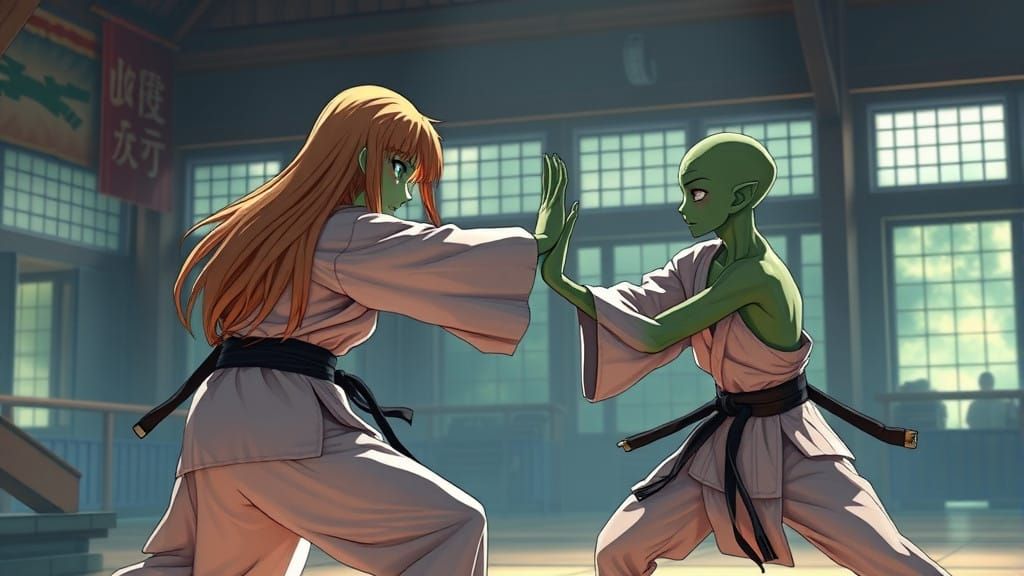 Alien Martial Artists Engage in Intense Judo Match
