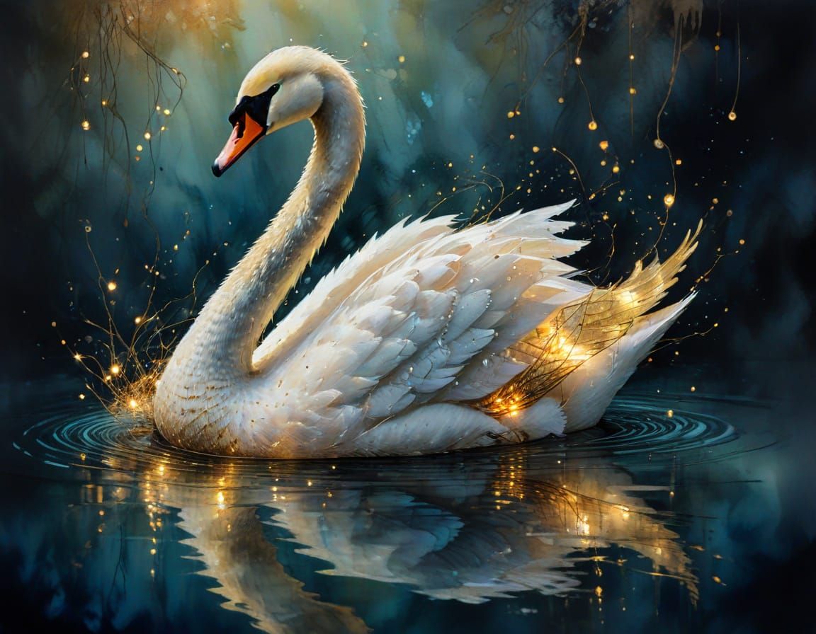 Ethereal Swan Portrait Shines in Golden Hues