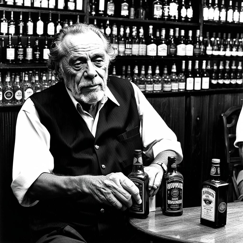 Charles Bukowski in a Bar Scene in Hyper Realistic Style