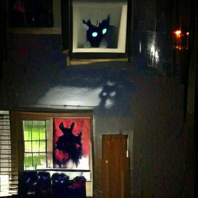 Dark Surrealism Painting: Horned Shadow Spying through Windo...