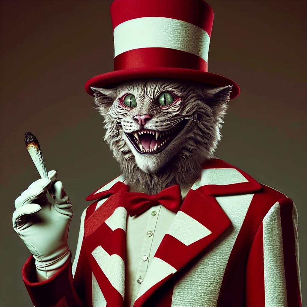 Surreal Slasher Cat in a Sinister Striped Suit