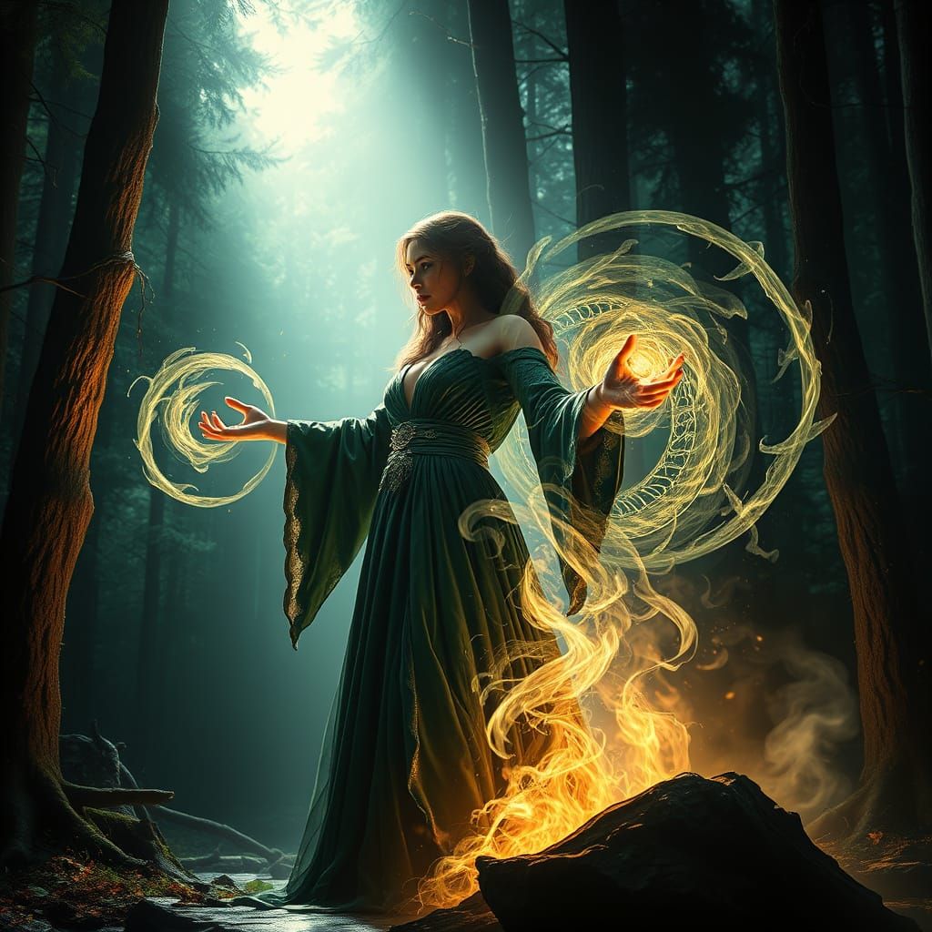 Mystical Sorceress Protects the Realm in Enchanted Forest