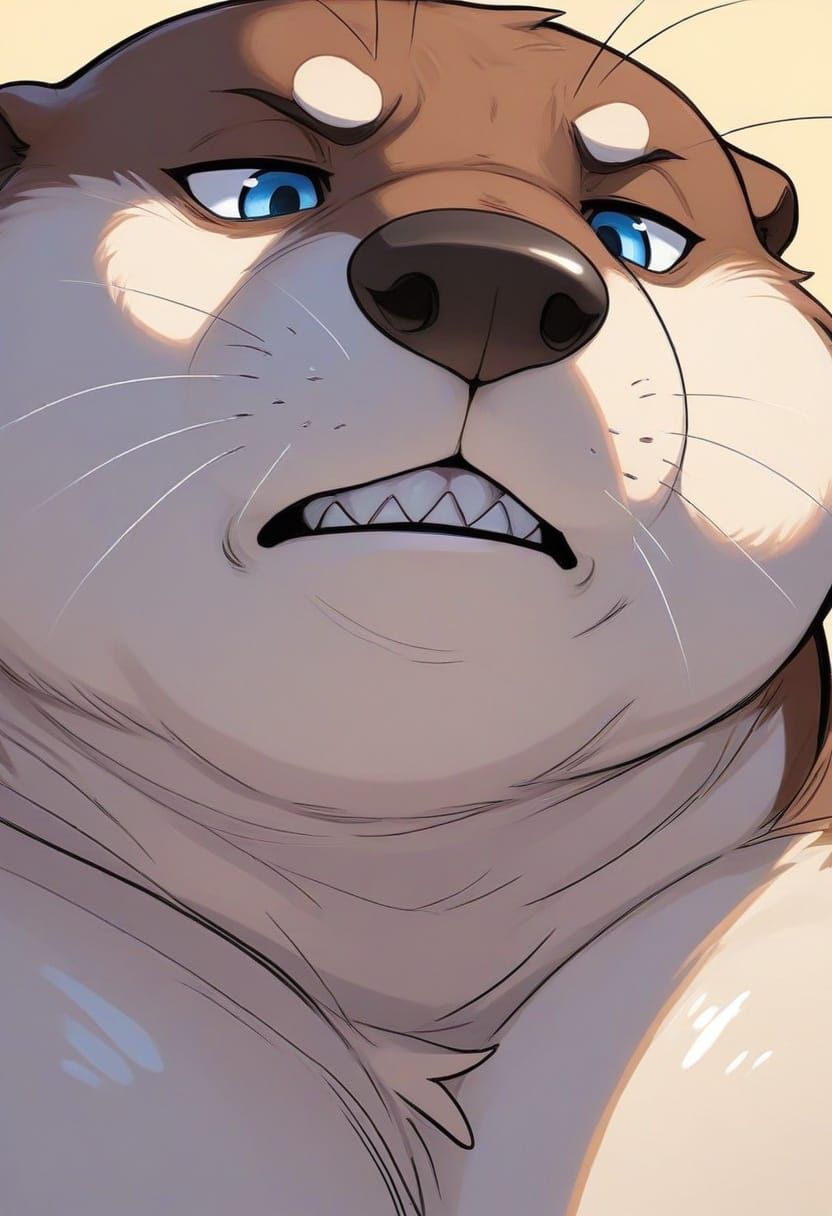 Muscular Obese Otter Portrait with Irritated Expression