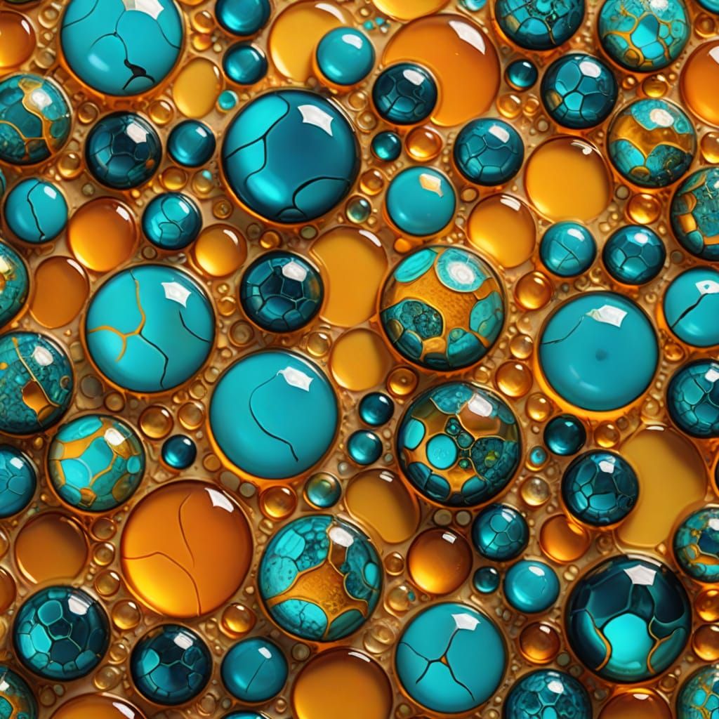 Amber and Turquoise Abstract Bead Pattern: Macro Photography