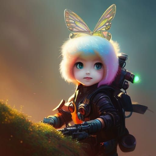Chibi Butterfly Portrait in Dieselpunk Style