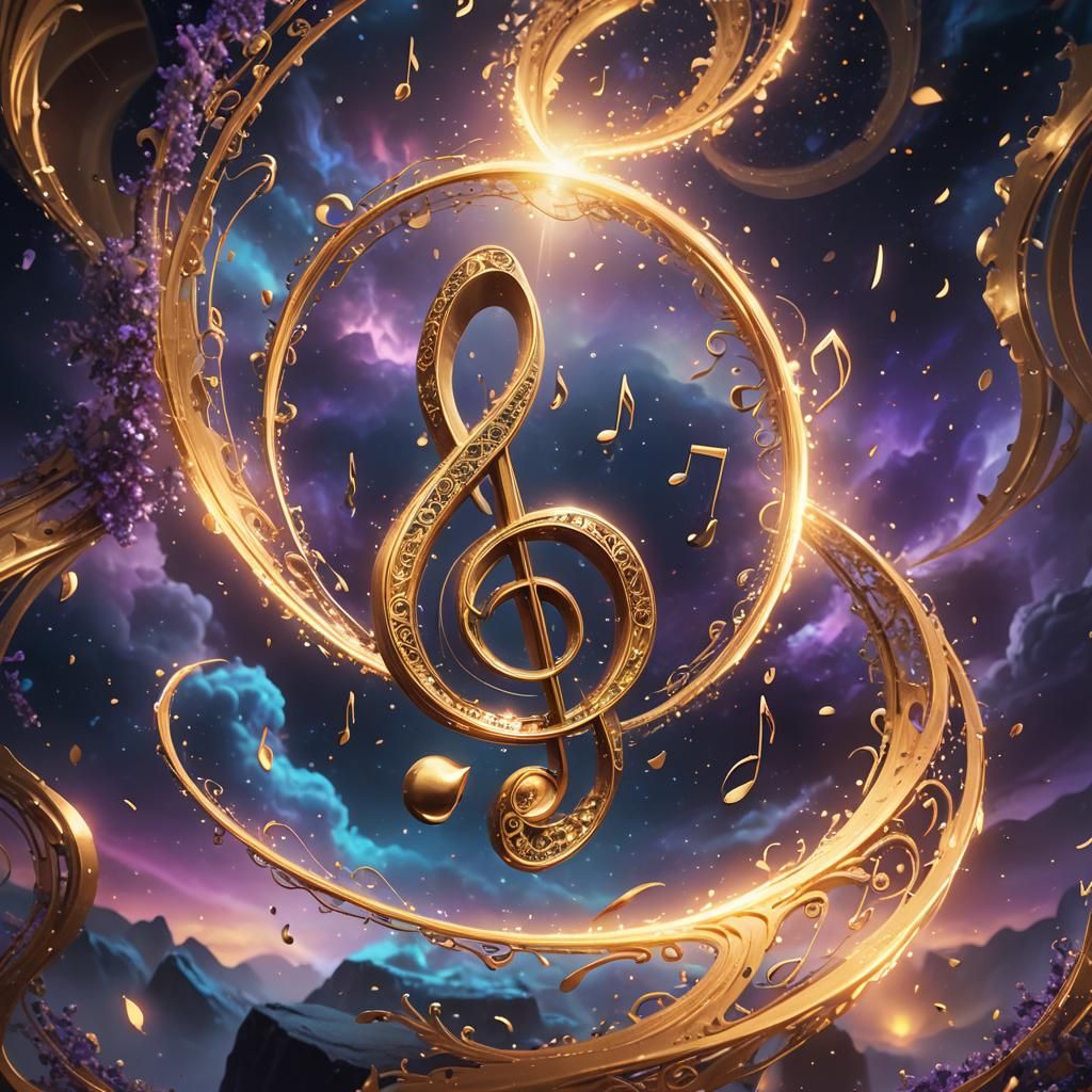 Glowing Music Note Floats Amidst Whirling Vortex in High Fan...