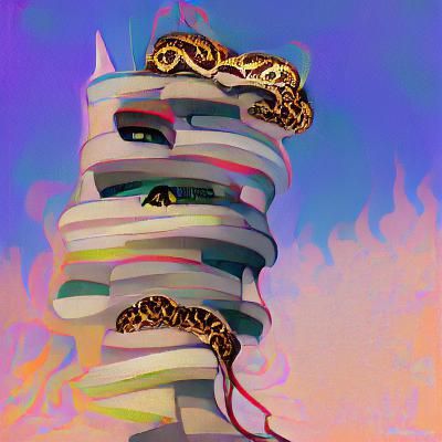 Surreal Fantasy Lord Sits Among Tower of Serpents in Mystica...