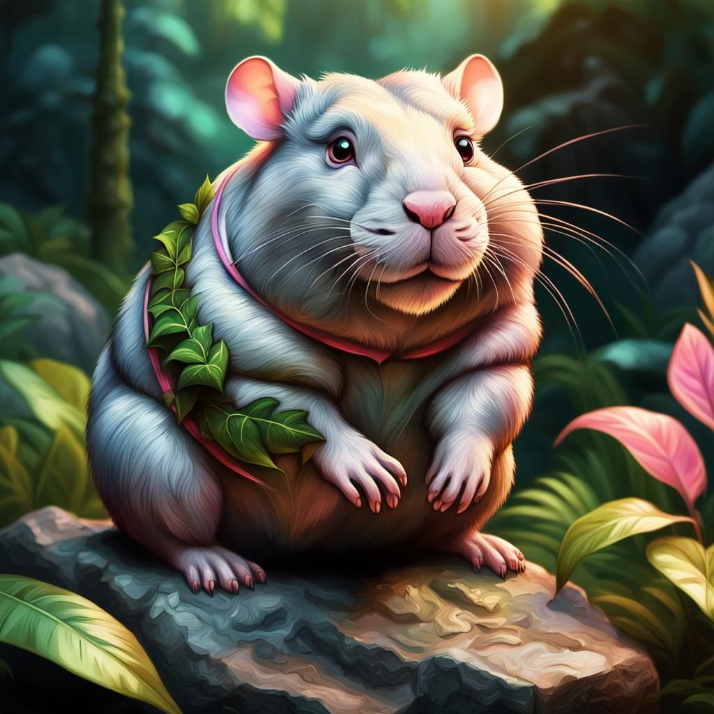 Fantasy Hamster Hippopotamus in Jungle Paradise