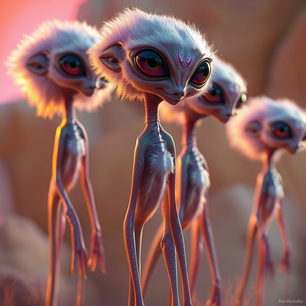 Fluffy Iridescent Aliens in Fantasy Concept Art Style