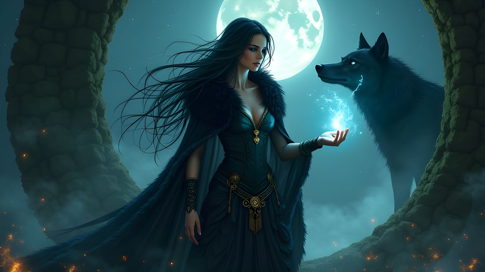 Sorceress Under the Full Moon in Ancient Norse Style