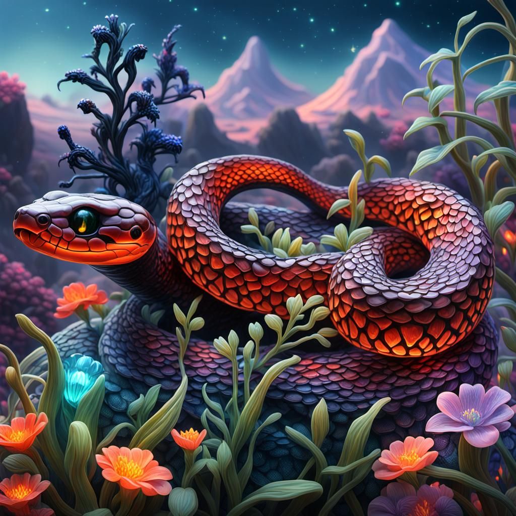 Magical Black Mamba Crystal Glass Sculpture in Hypermaximali...