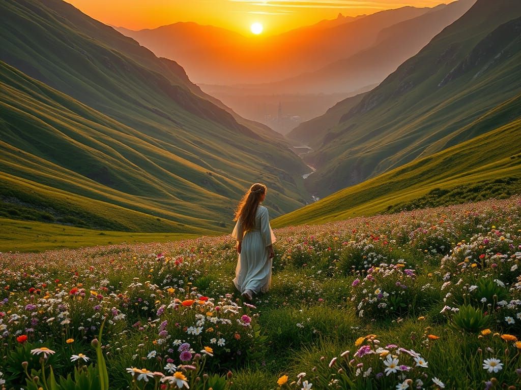 Elven Maiden Amidst Wildflowers in Tumladen Valley