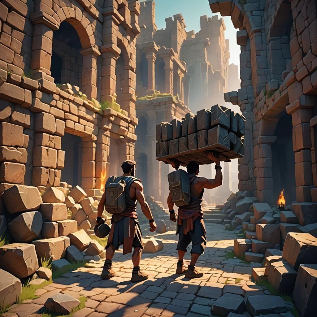 Ancient City Warrior Underweight Load in Low-Poly Style