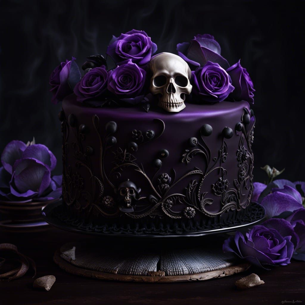 Gothic purple roses cake