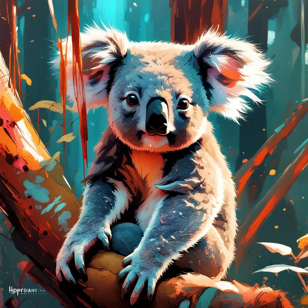 Vibrant Baby Koala Portrayed in Intricate Detail