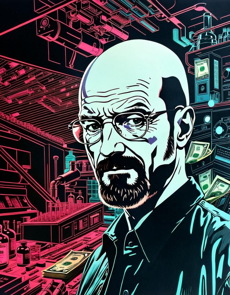 Bald Alchemist Walter White in an Alambic of Golden Proporti...