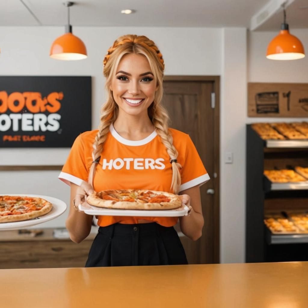 Beautiful Food Delivery Girl in Hooters Uniform