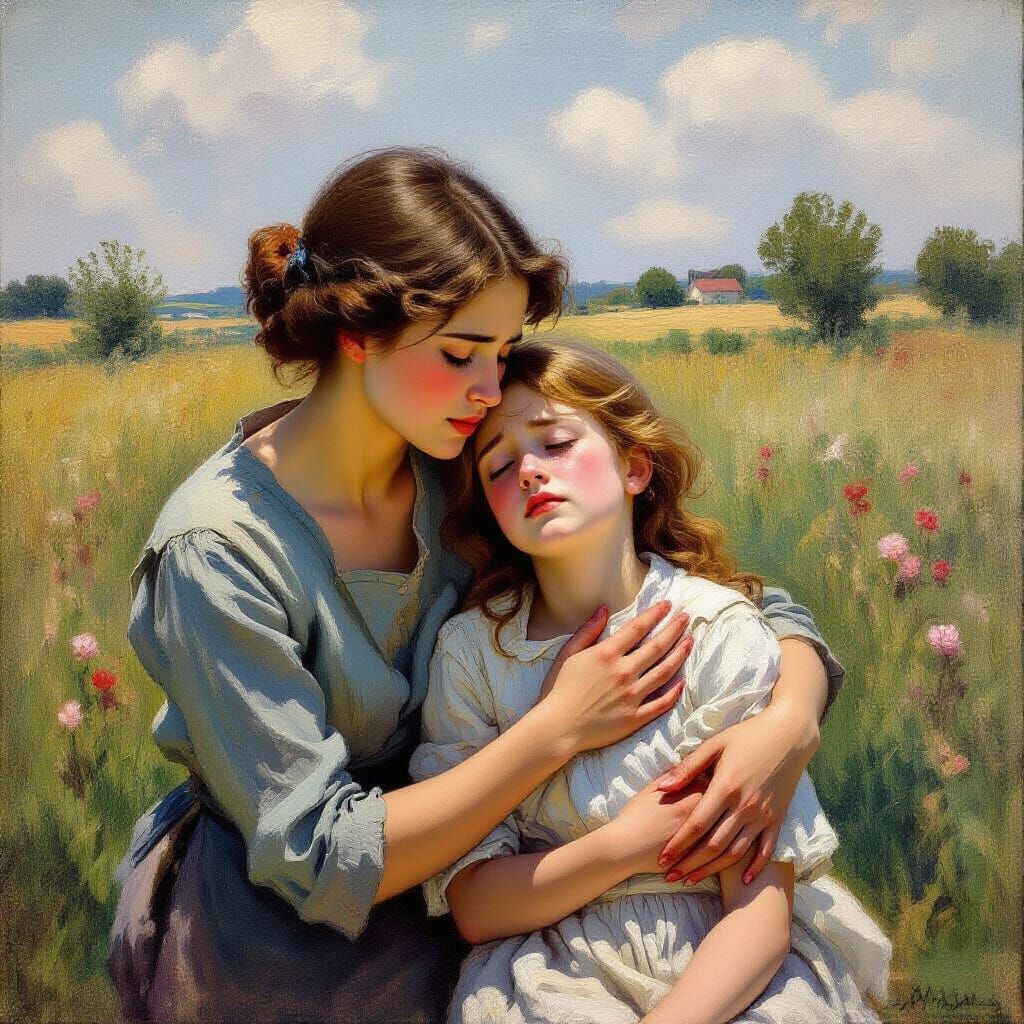 Impressionist Oil Painting of Empathy and Comfort