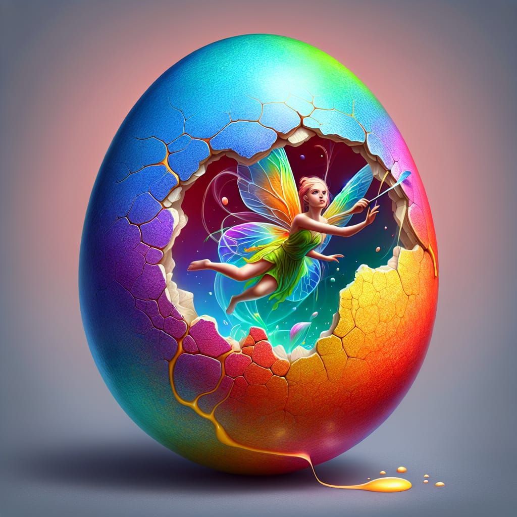Realistic Fairy in Rainbow Egg Breakout Scene