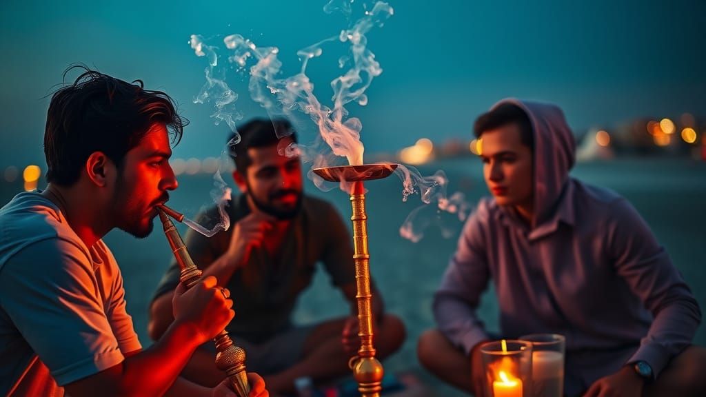 Friends Relax in Vibrant Beach Scene, Captured in Hyperreali...