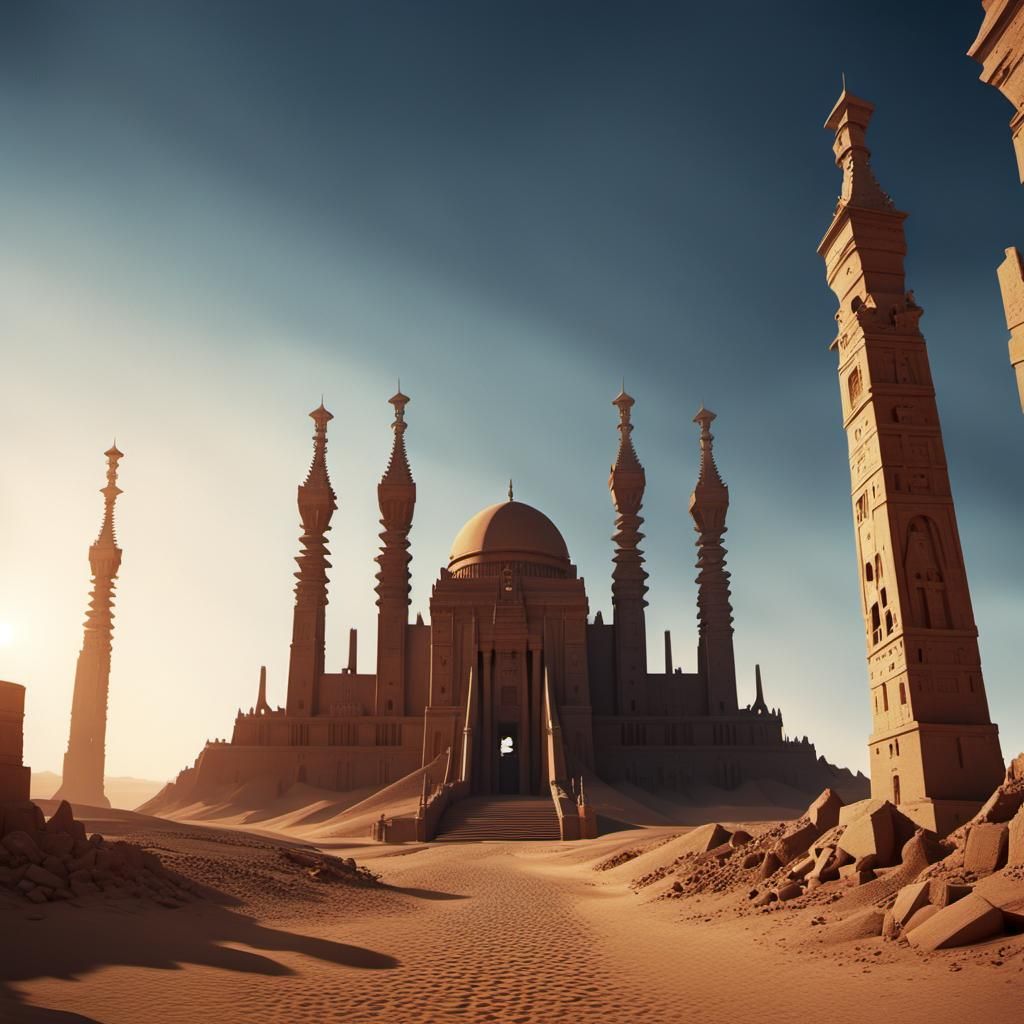 Surreal Steampunk Metropolis in Crimson Twilight