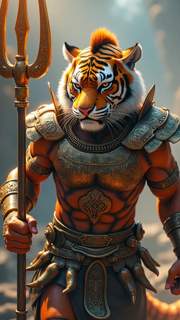 Warrior Tiger Gladiator in Bronze Armor