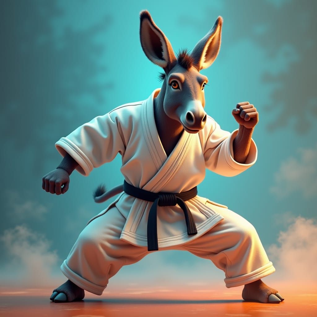 Donkey Warrior in Epic Judo Karate Pose