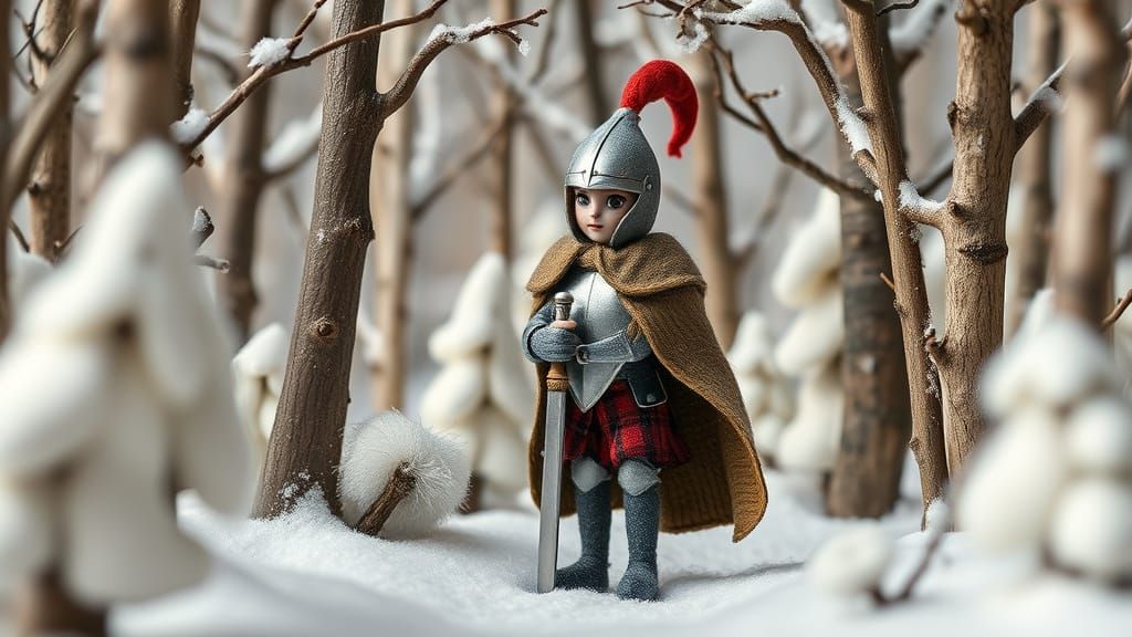 Elegant Wool Felt Knight in Snowy Forest