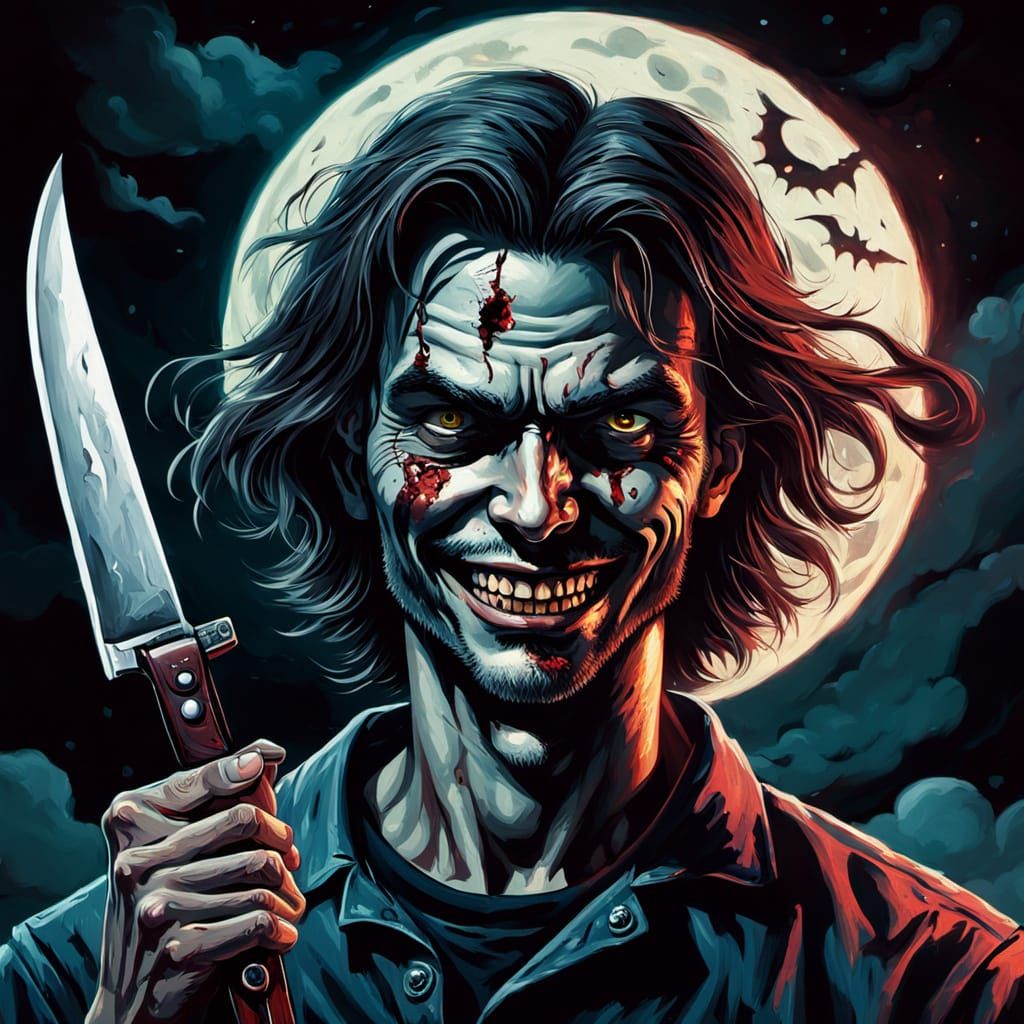 Dark Surrealism: Smiling Killer with Butcher Knife