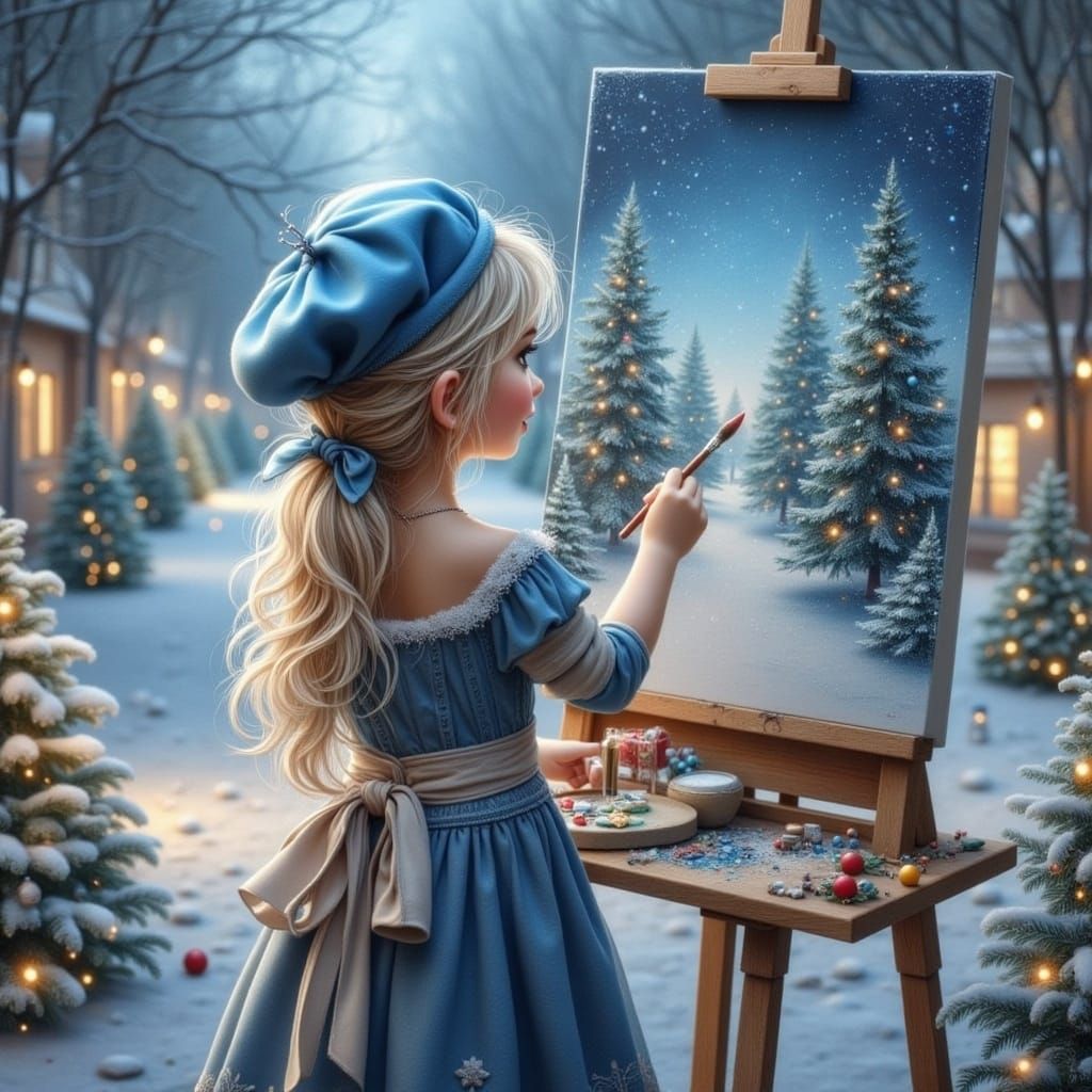 Whimsical Winter Elf Artist at Work