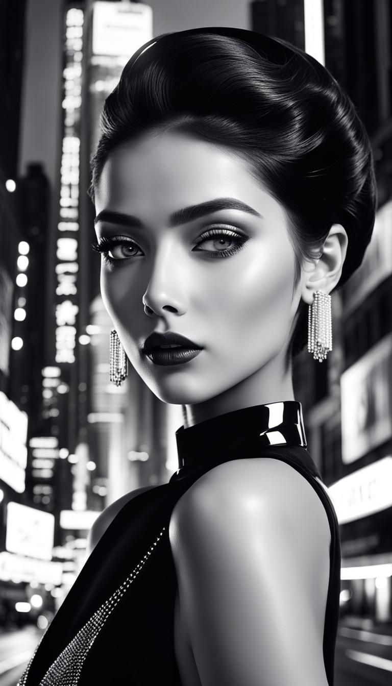 Stunning Black and White Portrait in High Fashion Style