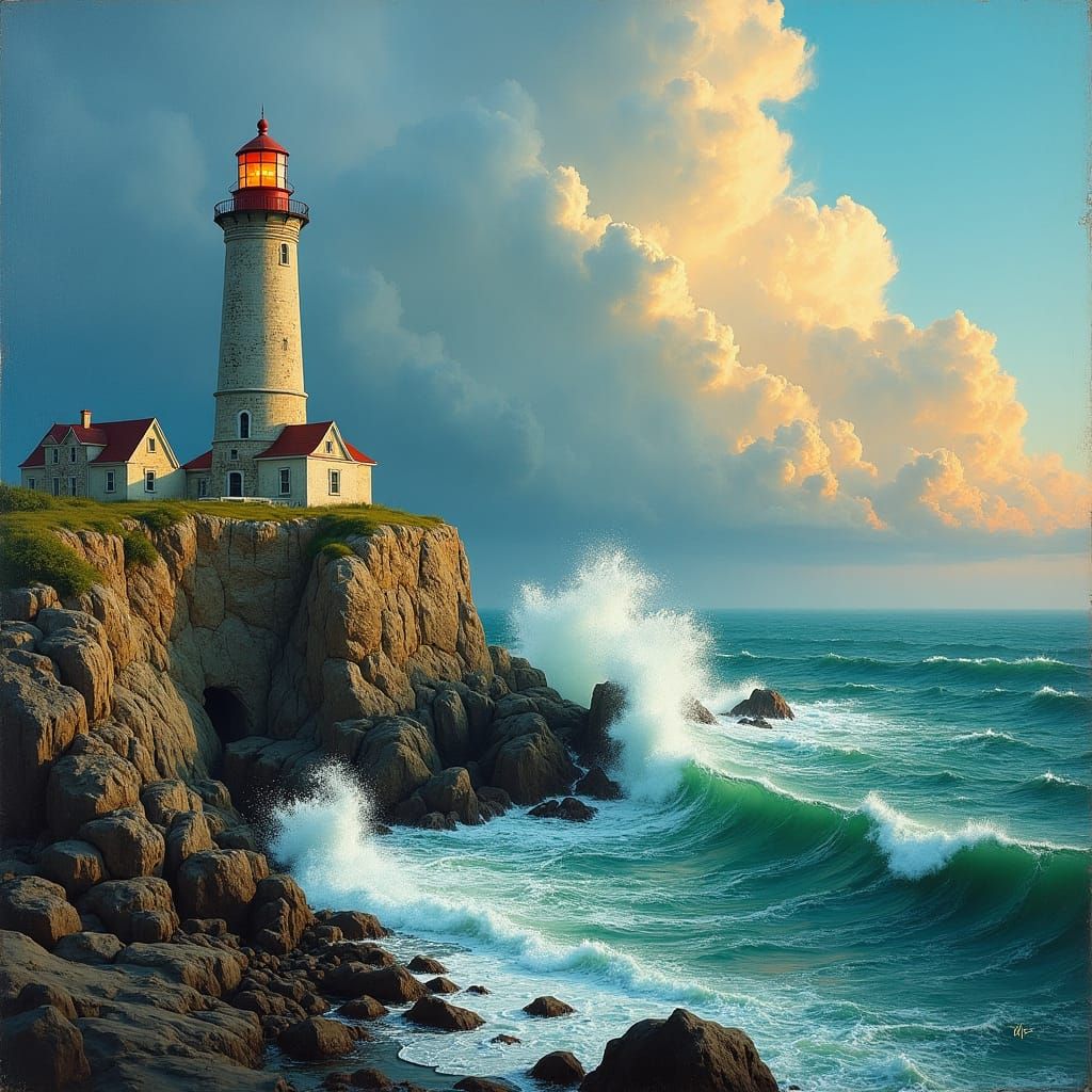 Weathered Lighthouse Stands Vigilant on Granite Cliff