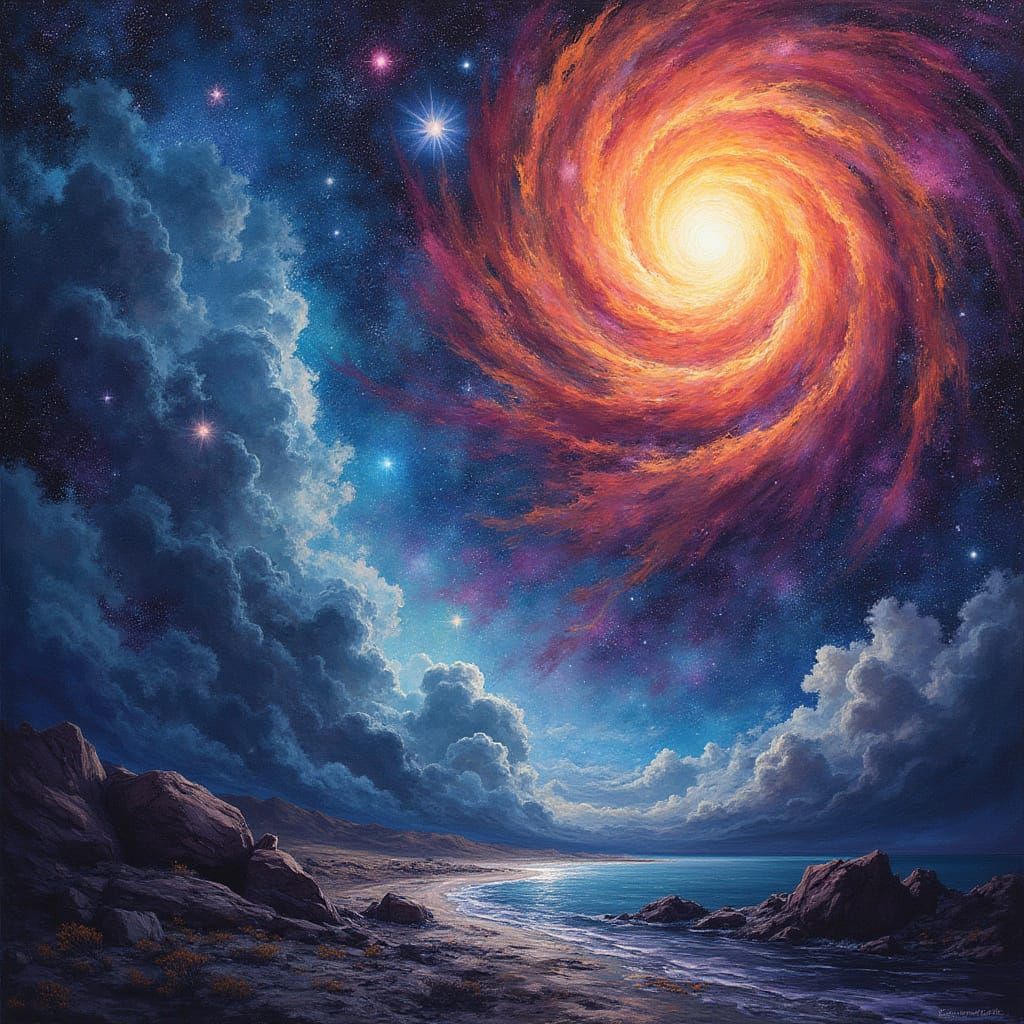 Swirling Galaxies in Dreamy Abstract Landscape