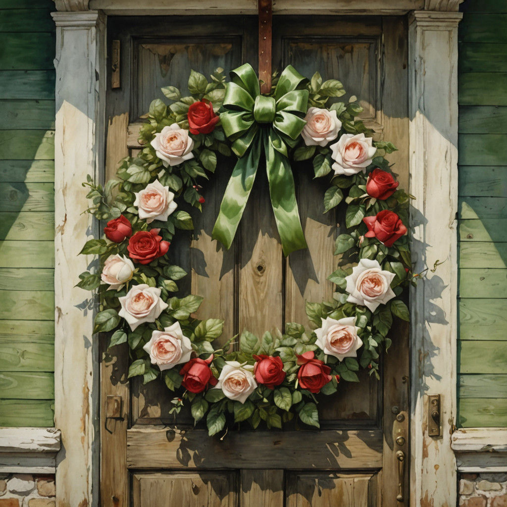 Watercolor Roses Adorn Antique Door