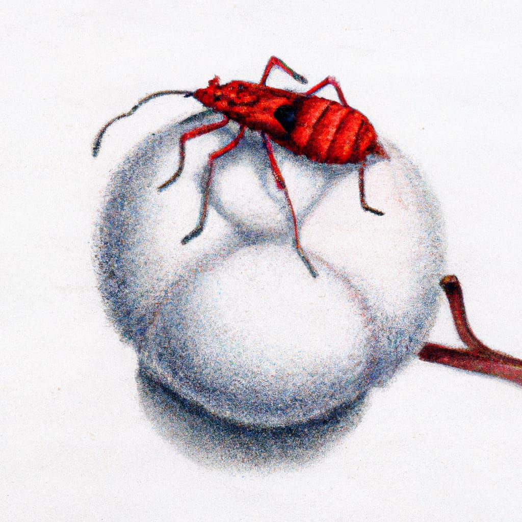 Vibrant Red Cotton Stainer on Fluffy White Cotton Boll