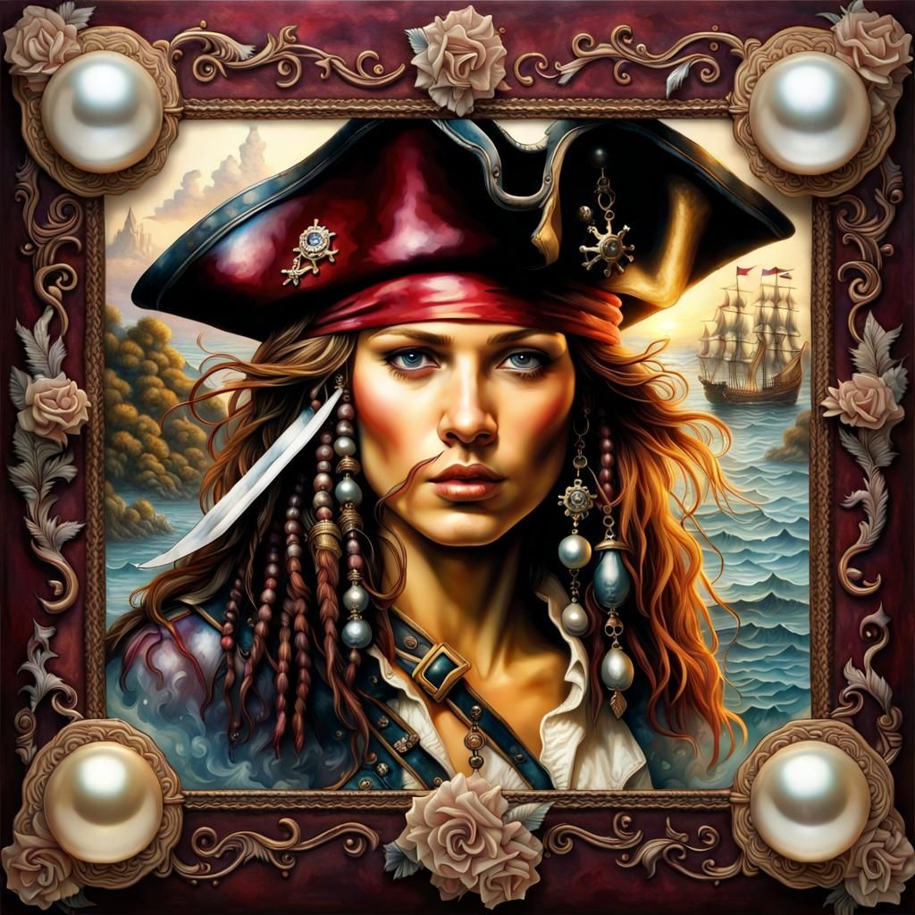 Surreal Portrait of Treasure Map in Vintage Iridescent Art