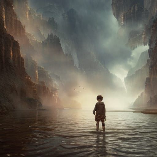 Intricate Digital Matte Painting of a Young Boy