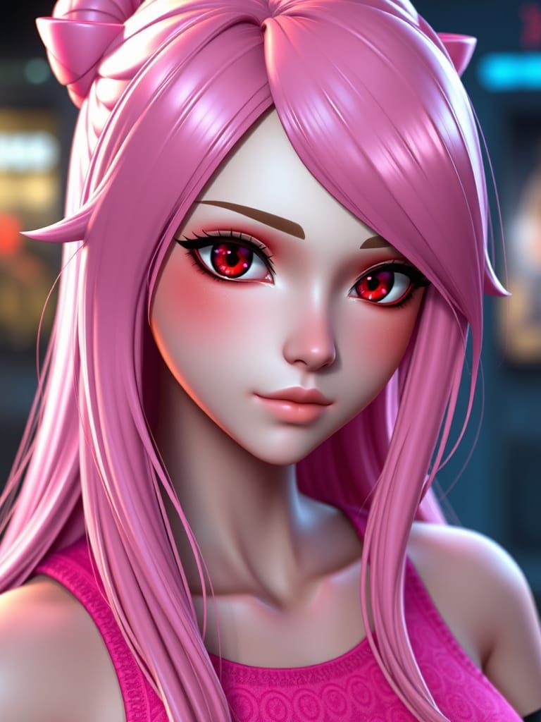 Pink-Haired Woman in Shin Megami Tensei V Style