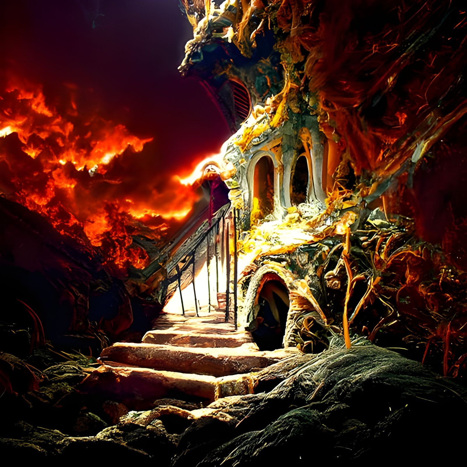 Sinister Stairway Descent into Hellish Underworld