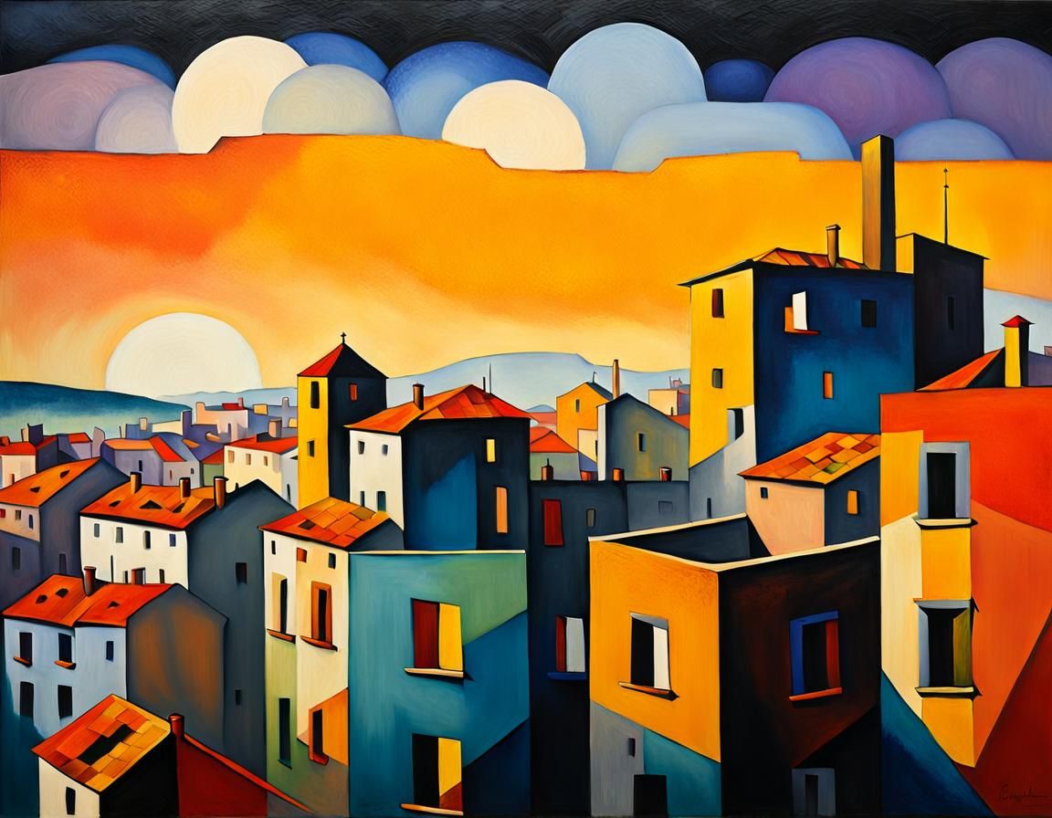 Vibrant Bauhaus Dreamscapes in Surréaliste Oil Painting Styl...