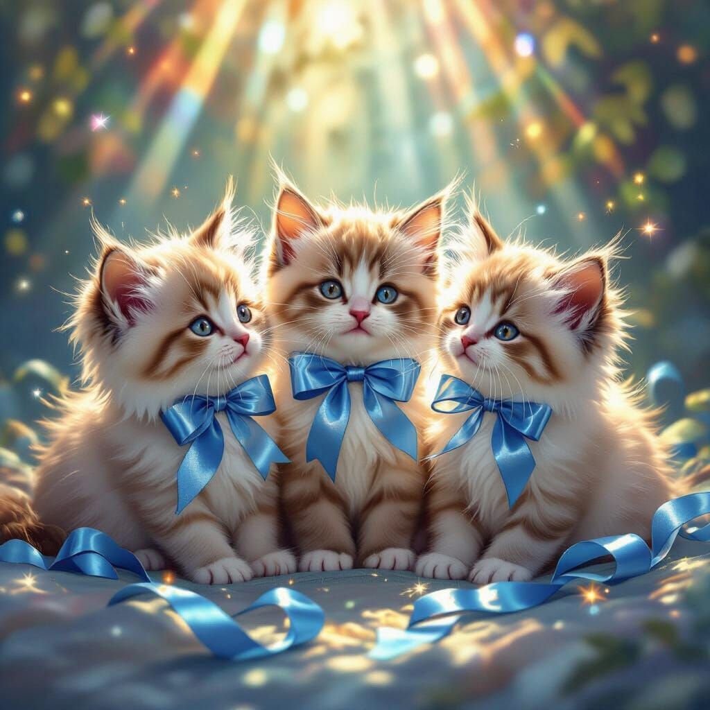 Ragdoll Kittens Playing in Sunbeams: Fantasy Realism Portrai...