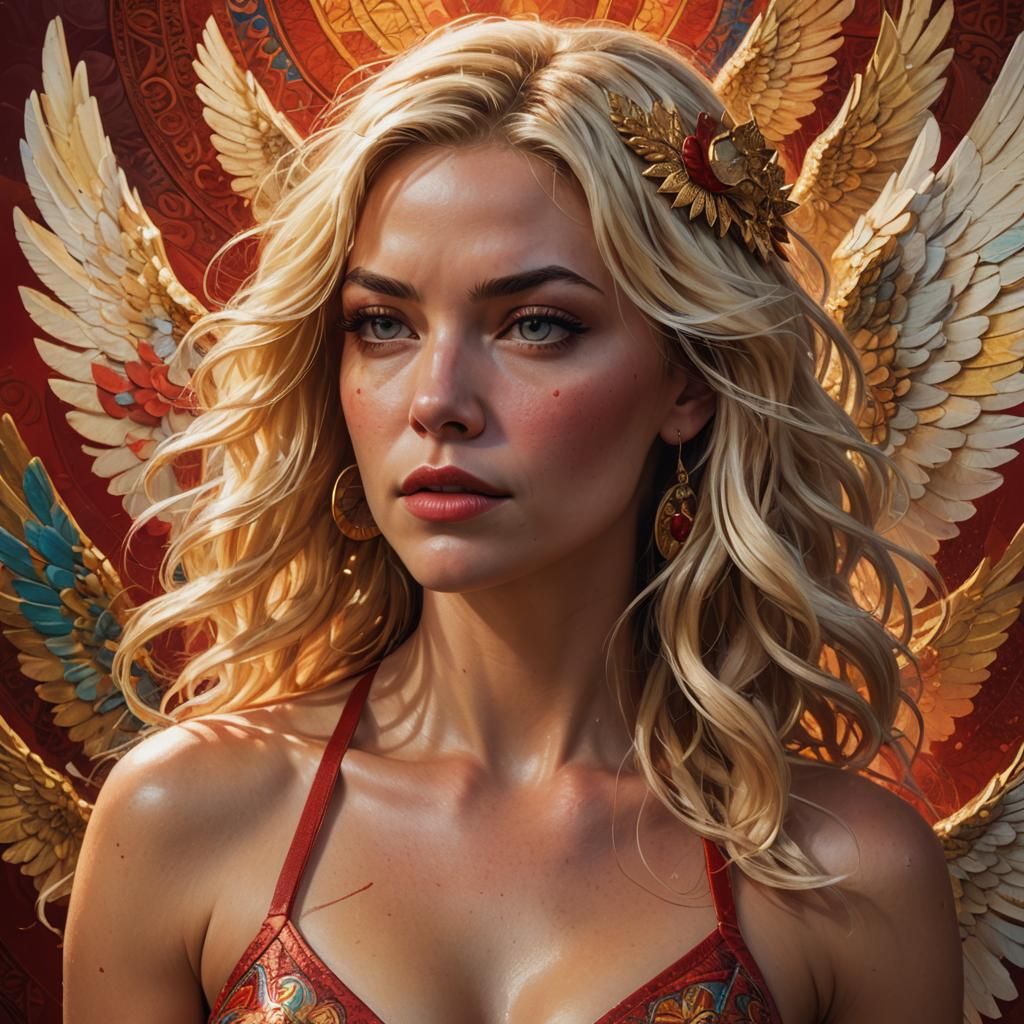 Surreal Hyperrealistic Portrait of a Blonde Supermodel in a....