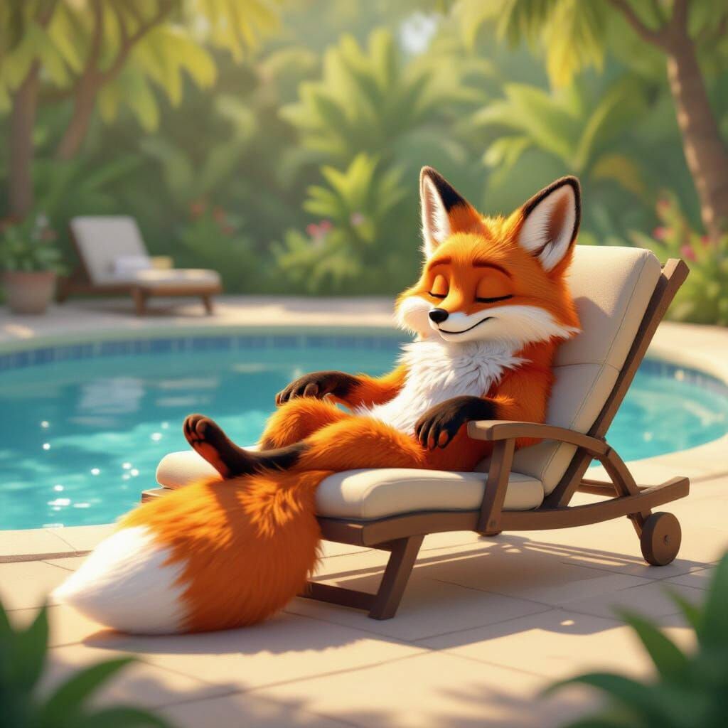 Anthropomorphic Fox Relaxing by Pool in Vibrant Concept Art ...
