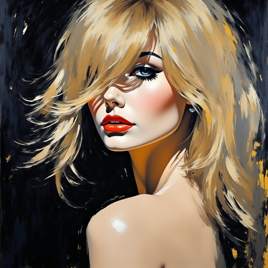 Impasto Oil Painting of Woman in Dramatic Noir Lighting