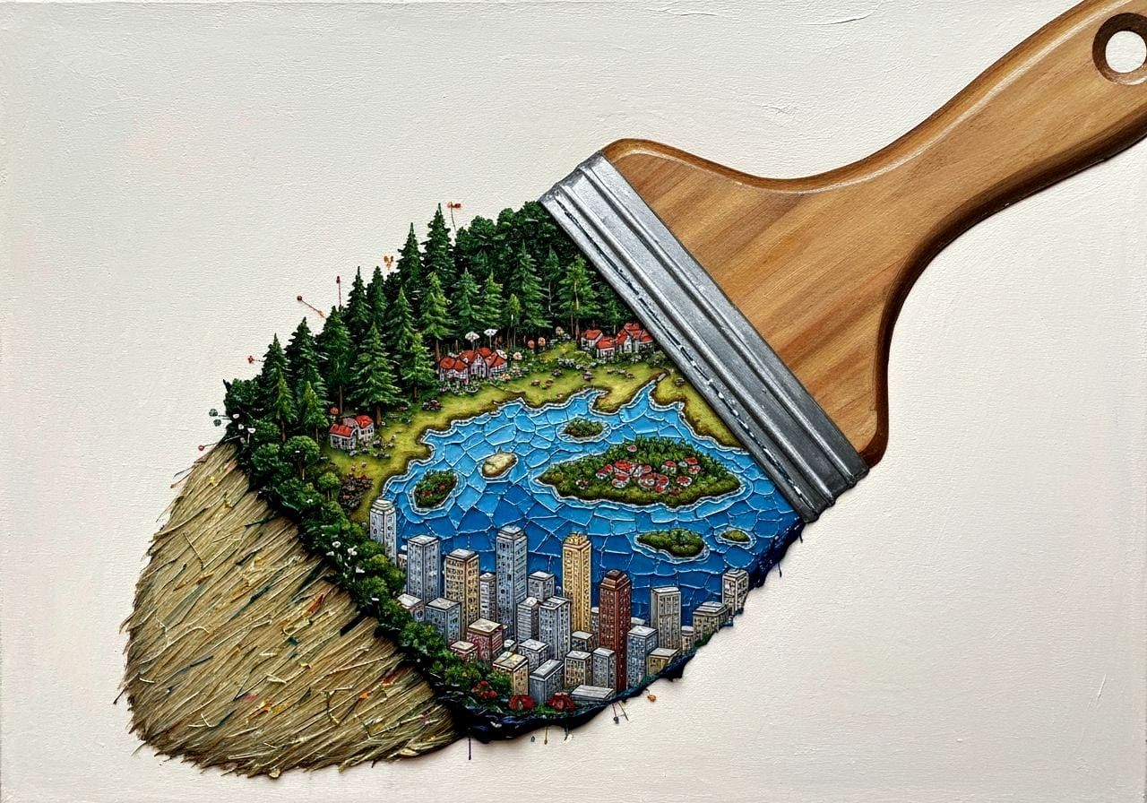Miniature World Hidden Inside Giant Brushstroke