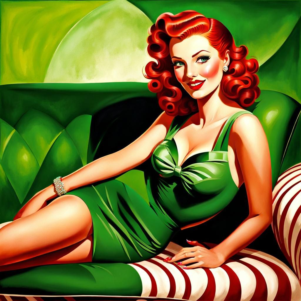 Vibrant 1940s Pin-up Bombshell in Complementary Colors