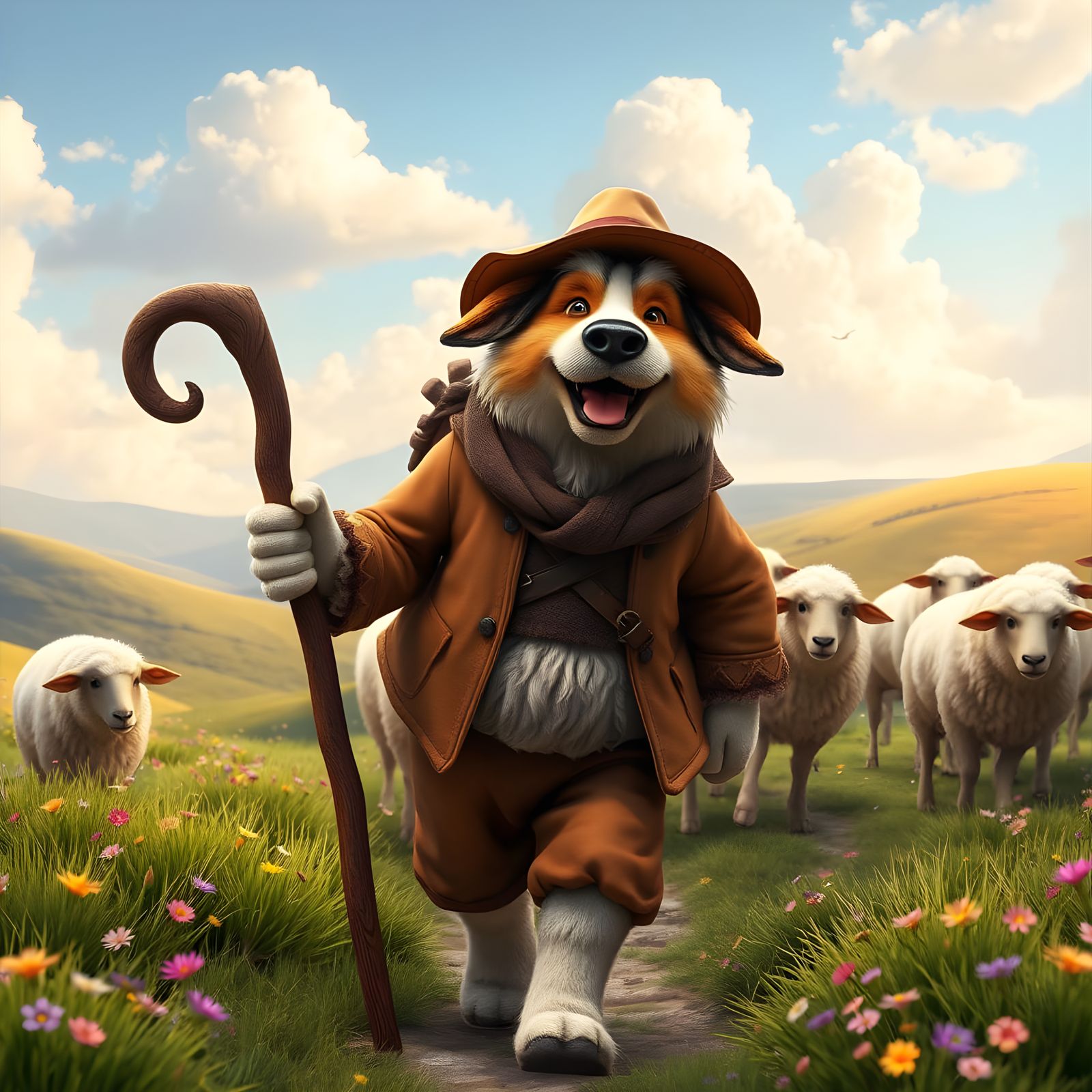 Adorable Sheepdog Shepherd in 3D Anime Style