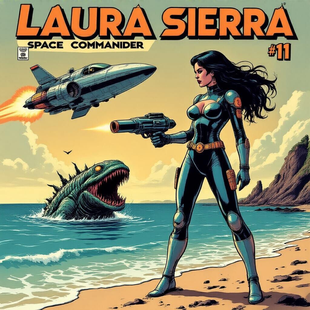 Laura Sierra Space Commander Fights Sea Monster in Retro Sci...