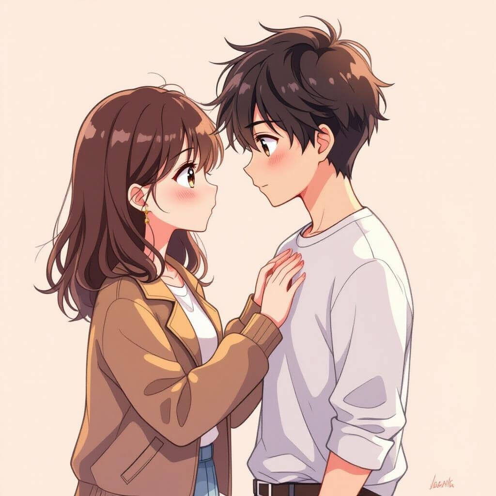 Anime Couple Portrait with Soft Pastel Colors