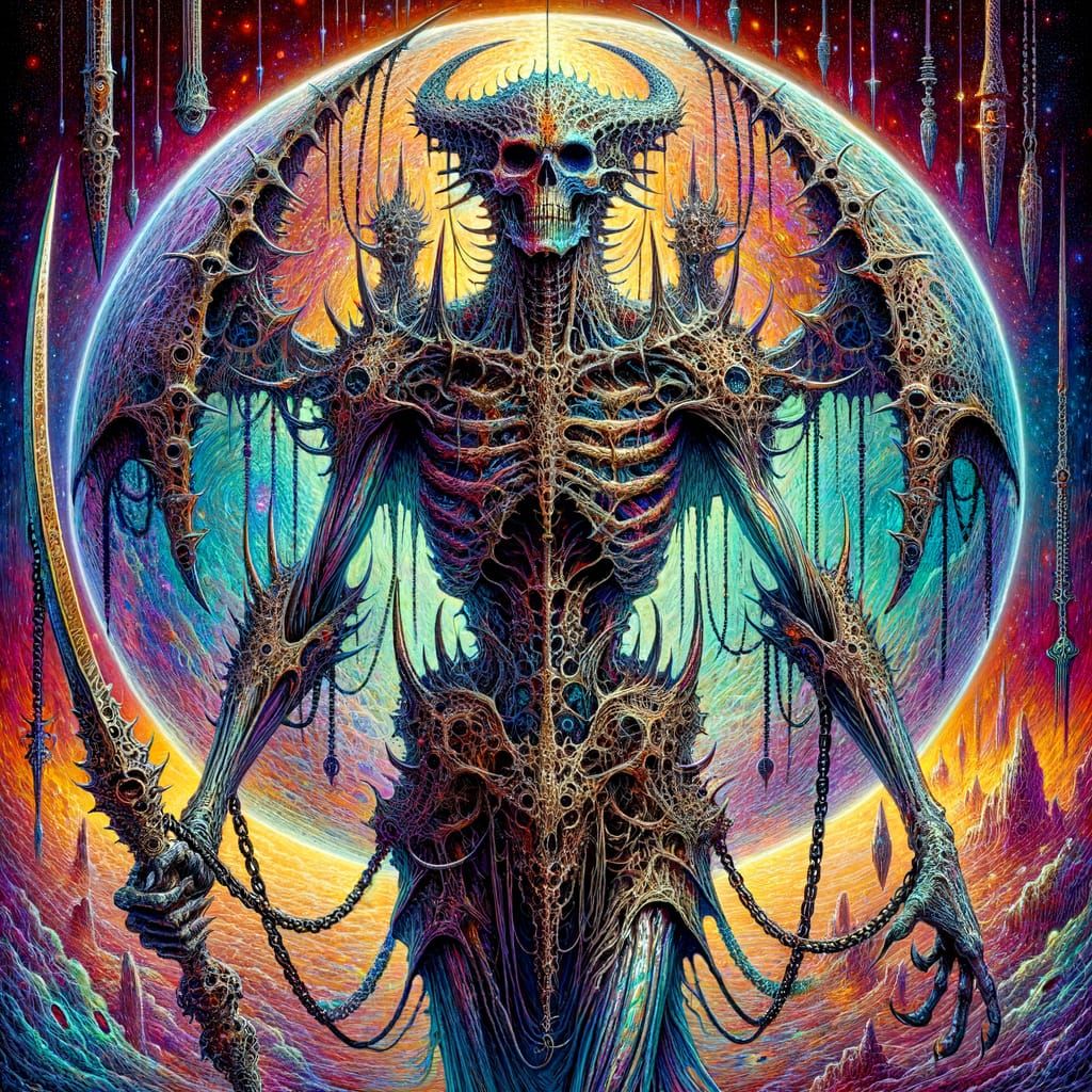 Demonic Prince Enthroned in Chains, with Hollow Eyes Blazing